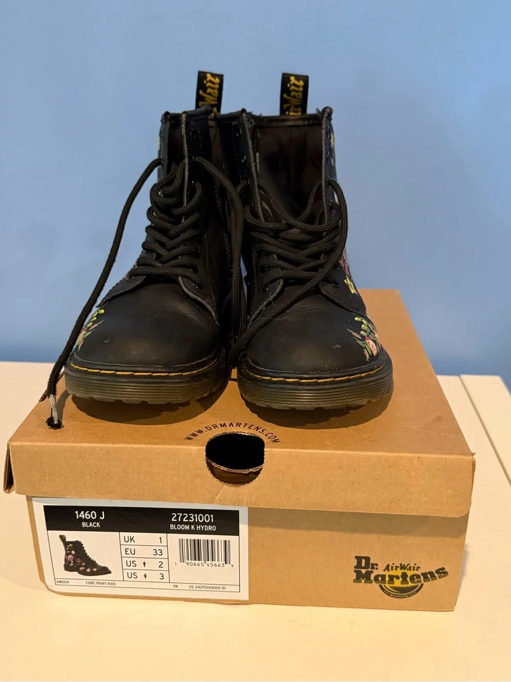 Dr. Martens Black 1460 J Bloom K Hydro Kids Boots